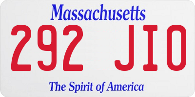 MA license plate 292JI0