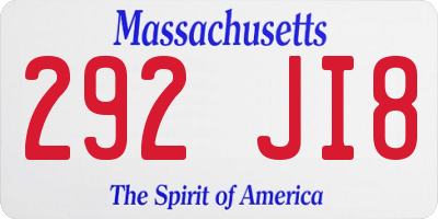 MA license plate 292JI8