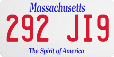 MA license plate 292JI9