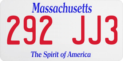 MA license plate 292JJ3