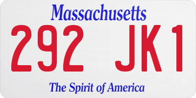 MA license plate 292JK1