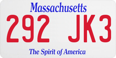 MA license plate 292JK3