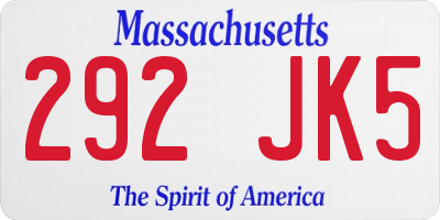 MA license plate 292JK5
