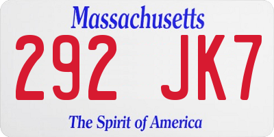 MA license plate 292JK7