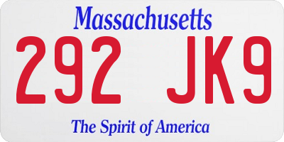 MA license plate 292JK9