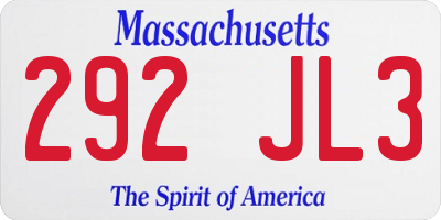 MA license plate 292JL3