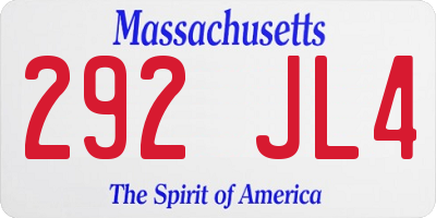 MA license plate 292JL4