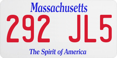 MA license plate 292JL5