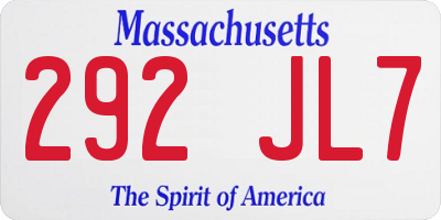 MA license plate 292JL7