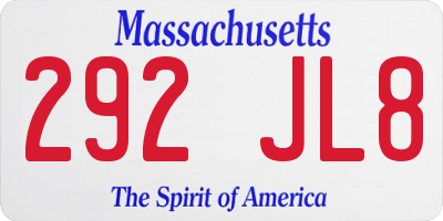 MA license plate 292JL8
