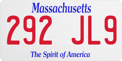 MA license plate 292JL9