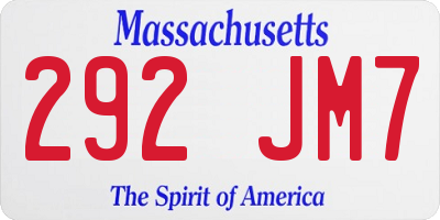 MA license plate 292JM7