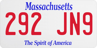 MA license plate 292JN9
