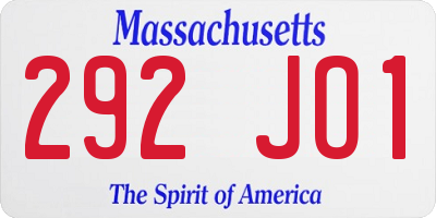 MA license plate 292JO1