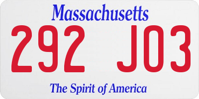 MA license plate 292JO3