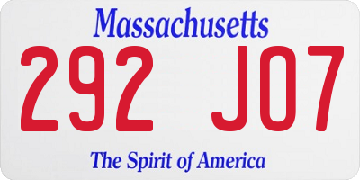 MA license plate 292JO7