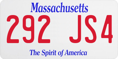 MA license plate 292JS4