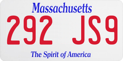 MA license plate 292JS9