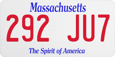 MA license plate 292JU7