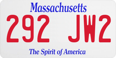 MA license plate 292JW2