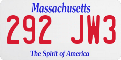 MA license plate 292JW3