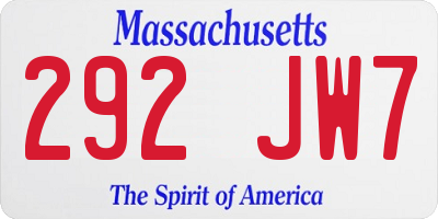 MA license plate 292JW7