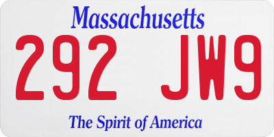 MA license plate 292JW9
