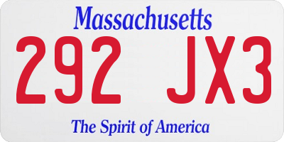 MA license plate 292JX3