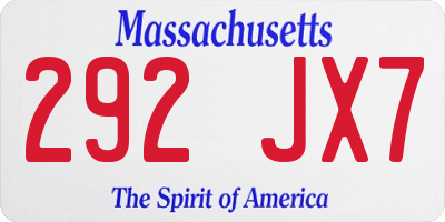 MA license plate 292JX7