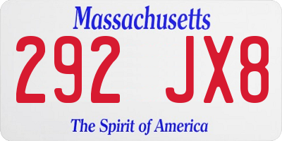 MA license plate 292JX8