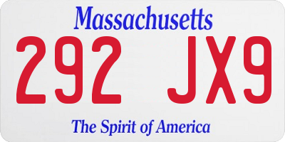 MA license plate 292JX9