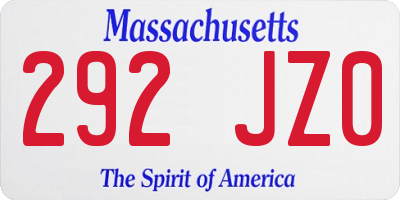 MA license plate 292JZ0