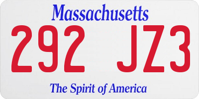 MA license plate 292JZ3