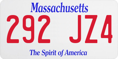 MA license plate 292JZ4