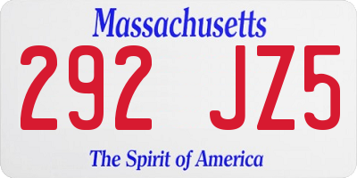 MA license plate 292JZ5
