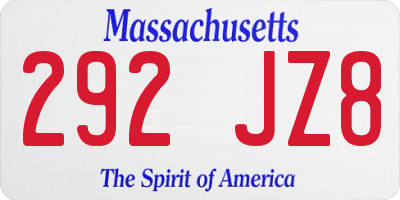 MA license plate 292JZ8