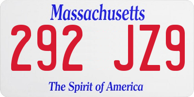 MA license plate 292JZ9