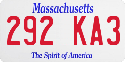 MA license plate 292KA3