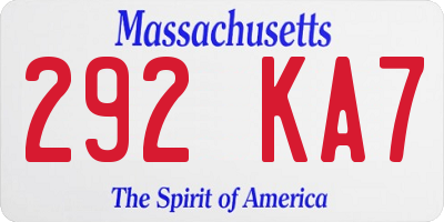 MA license plate 292KA7