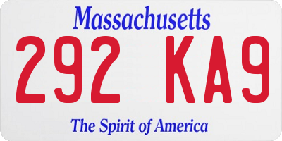 MA license plate 292KA9