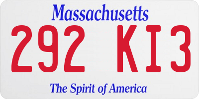 MA license plate 292KI3