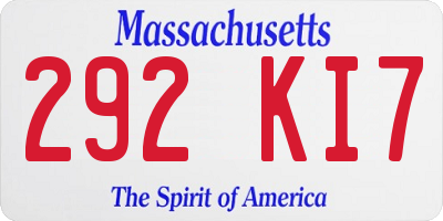 MA license plate 292KI7