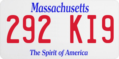MA license plate 292KI9