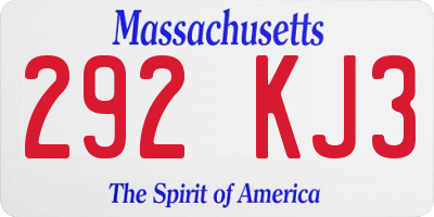 MA license plate 292KJ3