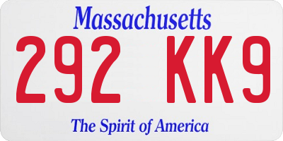 MA license plate 292KK9