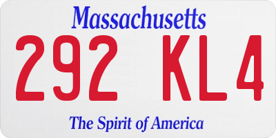 MA license plate 292KL4