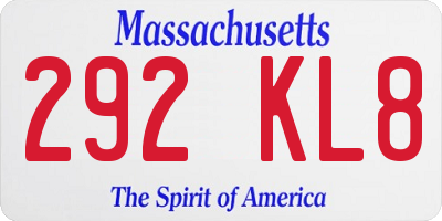 MA license plate 292KL8