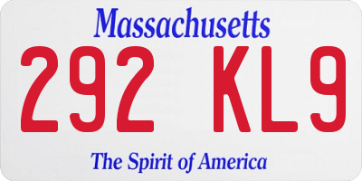 MA license plate 292KL9