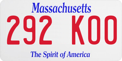 MA license plate 292KO0