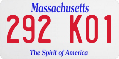 MA license plate 292KO1